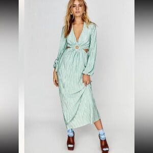 Nwot Ronny Kobo Selita Cut-Out Dress Mint Green Pleated Ring Front Size M